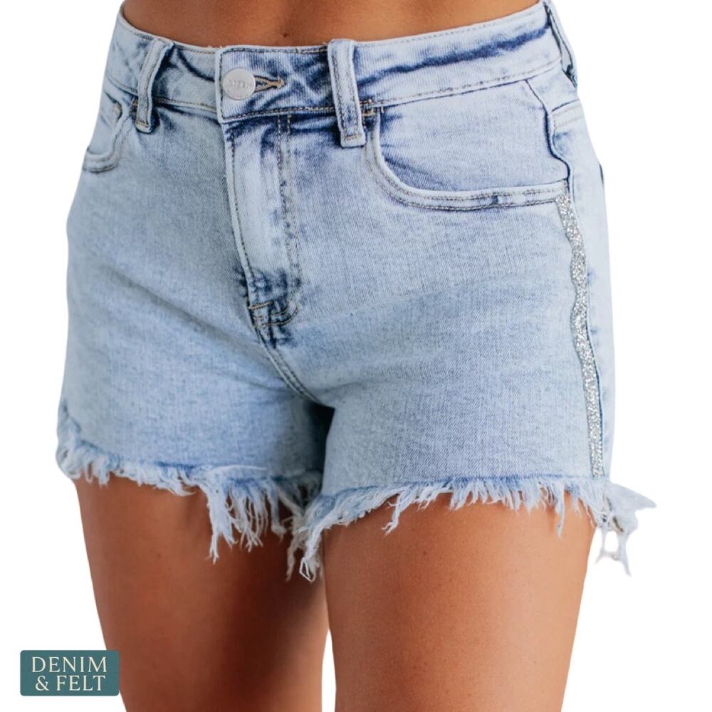 Risen‎ Alaia Bling Rhinestone High Rise Denim Shorts Acid Wash RDS6081X 2XL NEW